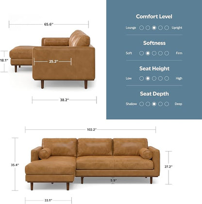 SIMPLIHOME Morrison Left Sectional Sofa in Full-Grain Genuine Leather, Sienna, 102-inches Wide, L-Shaped Leather Couch with Left Chaise for The Living Room and Family Room