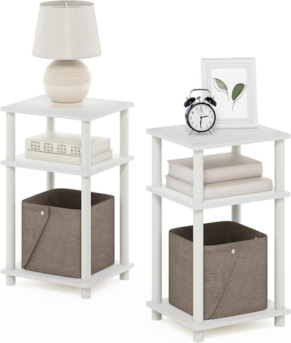 Furinno JUST Night Stand Set of 2, 3-Tier Turn-N-Tube Nightstand, Toolless Bedside Tables, End Table, Side Table with Open Storage for Bedroom, Closet, Dorm, Bathroom, White
