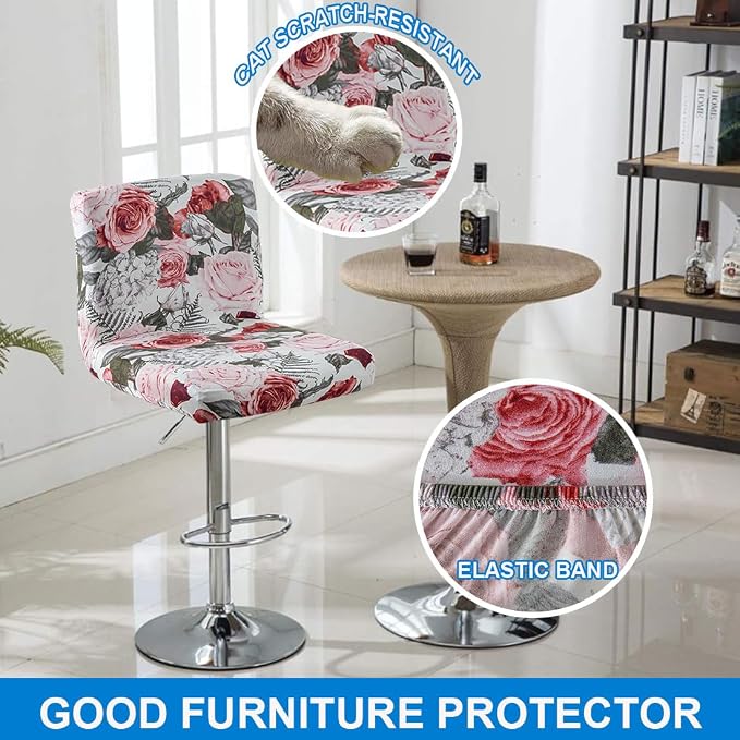 Levoberg Bar Stools Cover Set of 4 Printed Armless Swivel Barstools Slipcovers with Backs Stretch Square Counter Height Bar Stools Covers Mid Low Back Chair Cover for Kitchen Dining Room Bar #9