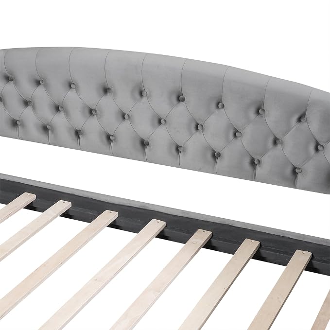 Ball & Cast Full Size Daybed, Velvet Upholstered Day Bed Frame with Button Tufted Backrest,Modern Sofa Bed for Living Room, Bedroom,Guest Room,No Box Spring Needed,Gray
