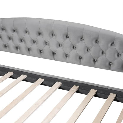 Ball & Cast Full Size Daybed, Velvet Upholstered Day Bed Frame with Button Tufted Backrest,Modern Sofa Bed for Living Room, Bedroom,Guest Room,No Box Spring Needed,Gray