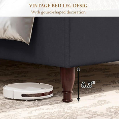 koorlian Queen Upholstered Bed Frame with 51'' Tall Headboard, Dark Navy | Reinforced Platform Bed, Easy Assembly, Soft Fabric, Sleigh Wingback, Solid Wood Retro Legs, Noise-Free, Classic & Simple