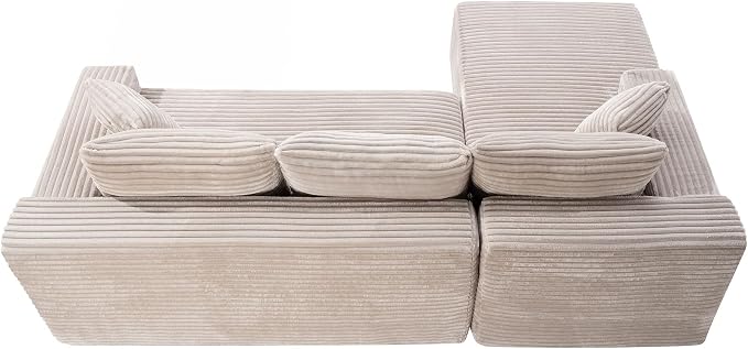 95" L-Shaped Left Facing Cloud Sectional Couch for Living Room, Modular Compressed Boneless Sectional Sofa Corduroy Boneless Corner Foam Sofa W/Chaise Lounge and Pillows