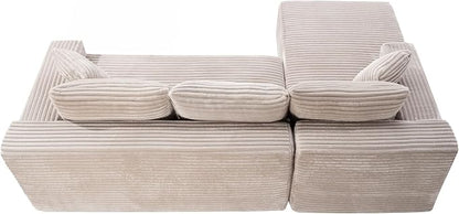 95" L-Shaped Left Facing Cloud Sectional Couch for Living Room, Modular Compressed Boneless Sectional Sofa Corduroy Boneless Corner Foam Sofa W/Chaise Lounge and Pillows