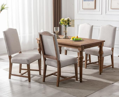 EALSON Farmhouse Dining Chairs Set of 4 Upholstered Dining Room Chairs with Wood Legs and Nailhead Trim Mid Century Modern Kitchen Chairs with High Back Padded Parson Chairs, Linen Beige