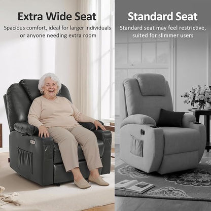 MCombo Extra Wide Power Lift Recliner Chair for Elderly, Lift Chair with Heat and Massage for Big People, USB&Type C Ports, Cup Holders, Faux Leather R7045 (Grey, Medium-Wide)