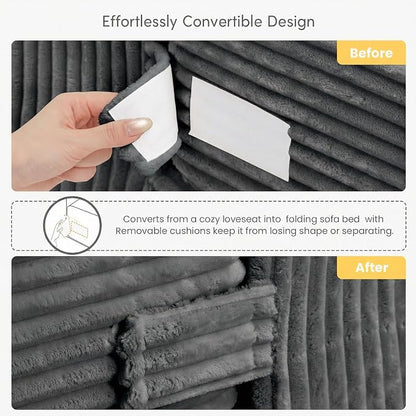 cidludto Boneless Couch Loveseat Sleeper, Convertible Sofa Bed Folding Couch Bed Foldable, 2 in 1 Boneless Chair Bed & Futon Sofa Bed, Small Pull Out Sofa with 4 Pillows for Living Room, Grey