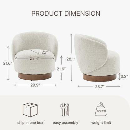 KISLOT Swivel Accent Chair Round Barrel Armchair Upholstered Performance Fabric for Living Room Bedroom Waitingroom,1 Box,Cream