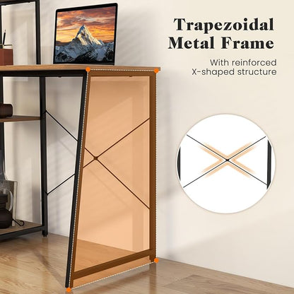 Tangkula Computer Desk with Shelves, Space Saving Home Office Desk with 3-Tier Ladder Shaped Storage Bookshelf, Modern Writing Study Desk with Metal Frame, Compact Computer Workstation (Natural)