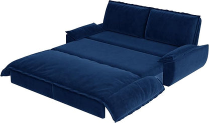70.1" Sofa Bed Queen Size, Pull Out Couch Bed, 3-in-1 Convertible Sleeper Sofa with Cushion Armrest, Modern Velvet Futon Couch for Living Room, Small Space, Apartment, Bedroom, Blue