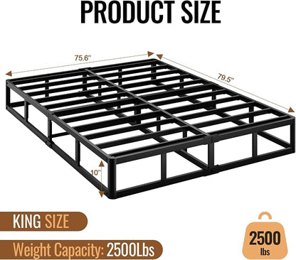 King Size 10 Inch Box Spring - Heavy Duty Metal Mattress Foundation (2500lbs Capacity), Noise-Free, Easy Assembly with Removable Fabric Cover