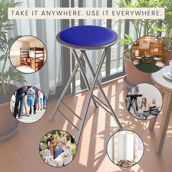 Lavish Home Folding Stool - Backless 24-Inch Stool with 225lb Capacity for Kitchen or Rec Room - Portable Indoor Counter Bar Stools (Blue)