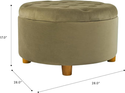 HomePop 28" Button Tufted Velvet Round Storage Ottoman - Light Sage Green Velvet