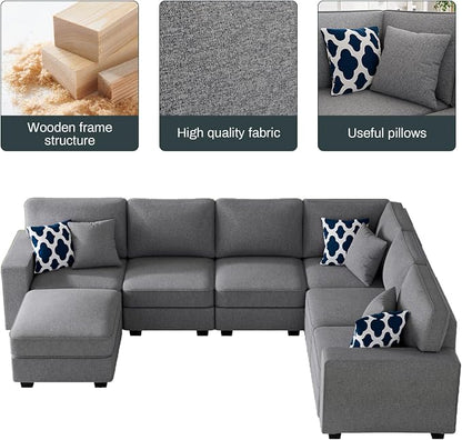 Legend Vansen Oversized Modular Sectional Sofa,U/L‑Shaped Reversible Couch with Ottoman,Deep Seat Plush Polyester Sofa for Living Room,7‑Seater,Dark Grey