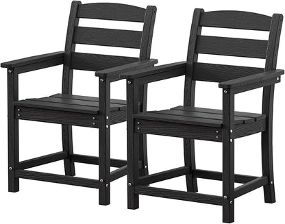 nalone Patio Dining Chairs Set of 2, HDPE Outdoor Dining Chairs with Backrest & Armrest, Patio Furniture Chairs for Garden,Backyard,Lawn (Black, 2 Chairs)