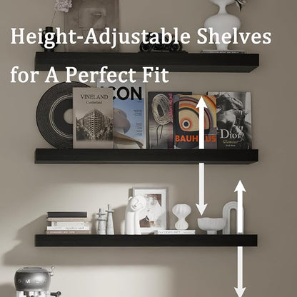 Floating Shelves for Wall, 36 Inch Extra Long Black Wall Shelves, Set of 3, Hanging Invisible Brackets Floating Shelves for Living Room,Bedroom,and Kitchen