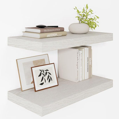 Vivelove 12 Deep Floating Shelves for Wall, 24 Inch Shelves for Room Wall Mounted, 2" Thick Floating Shelf for Living Room Bedroom Bathroom Kitchen Laundry Room, Set of 2 White Birch