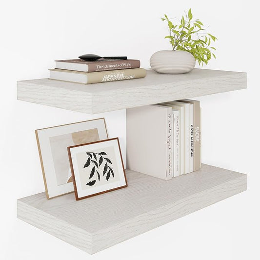 Vivelove 12 Deep Floating Shelves for Wall, 24 Inch Shelves for Room Wall Mounted, 2" Thick Floating Shelf for Living Room Bedroom Bathroom Kitchen Laundry Room, Set of 2 White Birch