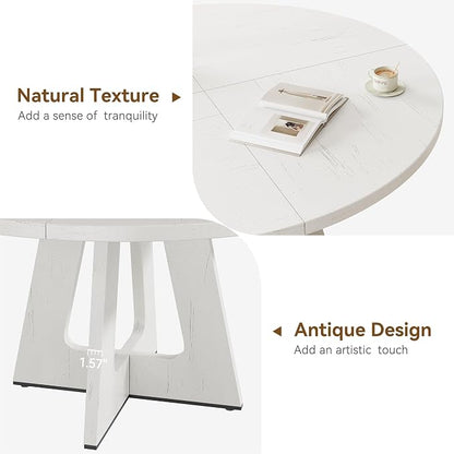 GAOMON 47 Inch Round Dining Table for 4-6 People, Circle Dinner Table with Wooden Cross Pedestal Base, Farmhouse Kitchen Furniture for Dining Room, Living Room, Kitchen (Table Only) - Antique White