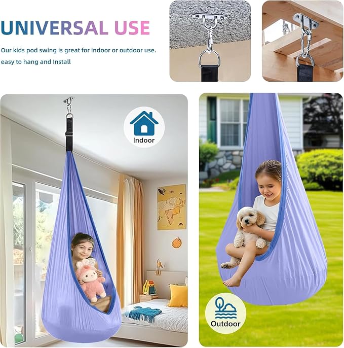 Kids Swing Seat Hammock Chair Indoor Outdoor Hanging Chair for Children,Soft & Safe with High Weight Capacity, Easy Install Perfect for Bedroom, Garden, Playroom (Violet)