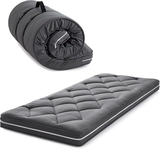Jamdok 4Inch Twin Floor Mattress,3-Layer Structure Cot Mattress Topper,Gel Memory Foam,Removable Thickened Cover,Portable Roll Up Sleep Pad(75X38X4“)