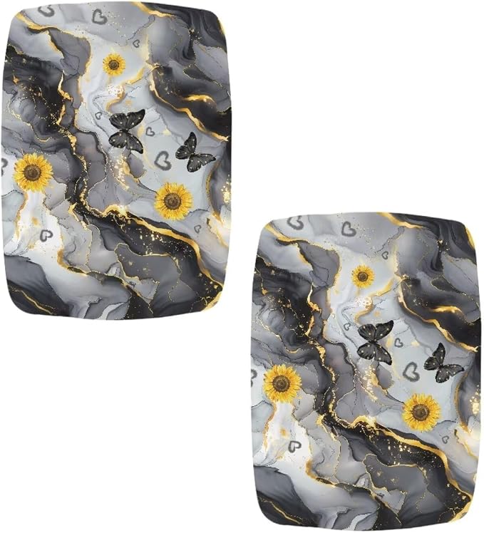 Marble Print Bar Stool Covers Rectangle 2 Pack Stool Covers Rectangular Butterfly Sunflower Stretch Vanity Chair Cover Washable Soft Barstool Covers Slipcovers Saddle Bar Stool Cover