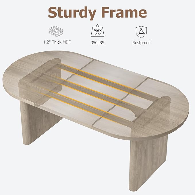 IDEALHOUSE 70.8" Oval Dining Table for 4-8, Wood Kitchen Table with Double Pedestal Base, Spacious Dining Room Table for Kitchen, Living Room, Reception Area, Natural Finish, Retro Gray