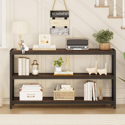 FATORRI Console Table for Entryway, Modern Entry Table with 3 Tier Shelves, Couch Tables Behind Sofa for Living Room (55 Inch, Dark Walnut)