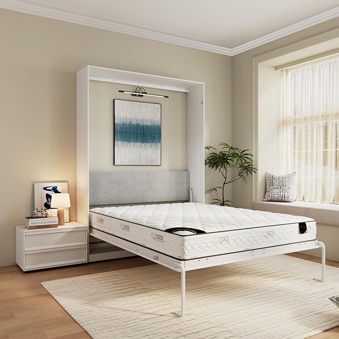 Bobve Farmhouse Murphy Bed Queen, 85" Wall Bed Folds to Save Space, Concealed Bed Frame with Hydraulic Rod and Wall Mounted Features for Apartment/Office/Guest Room