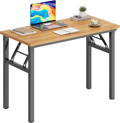 DlandHome Folding Desk Small Desk 31.5 inches Computer Desk for Home Office Folding Table Writing Table for Small Spaces No Assembly Required Teak & Black Frame