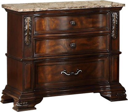 First of a Kind Santa Monica Traditional 4 Piece King Bedroom Set with Upholstered Tufted Headboard Elegant Classic Design Coordinated Furniture Collection, Cherry