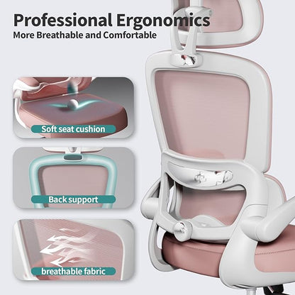 TRALT Office Chair Ergonomic Desk Chair, 330 LBS Home Mesh Office Desk Chairs with Wheels, Comfortable Gaming Chairs (1, Pink)