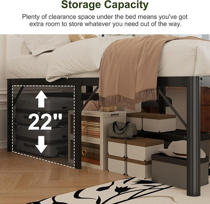 Yicensen 24 Inch High Full Bed Frame with Rounded Corner Legs, Heavy Duty Full Size Metal Platform Bed Frame No Box Spring Needed, Easy Assembly, Noise Free, Black
