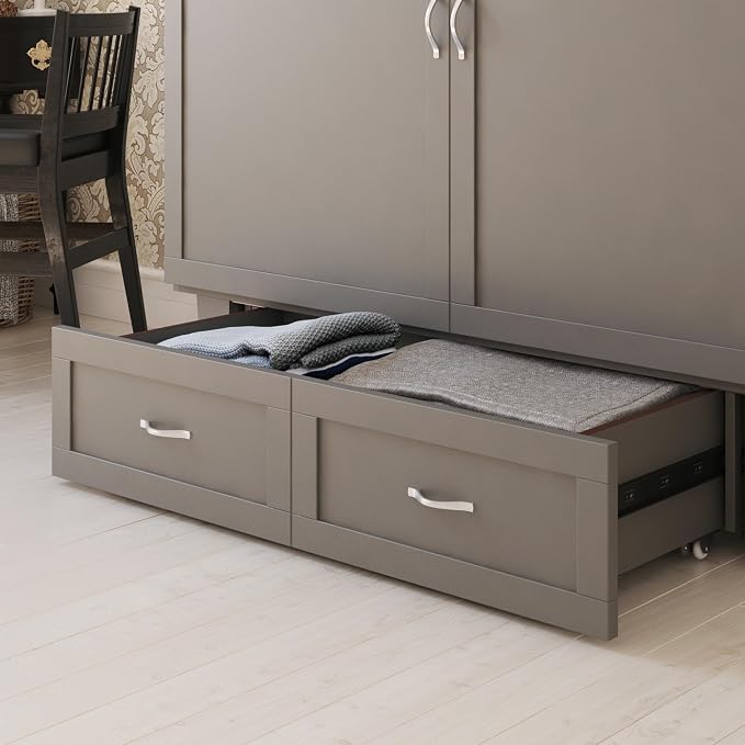 AFI, Monroe Queen Murphy Bed Chest with 6" Mattress, Storage Drawer & Built-in USB Charger, Grey