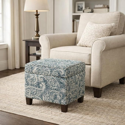HomePop 18" Classic Square Storage Ottoman - Gray Paisley Blue