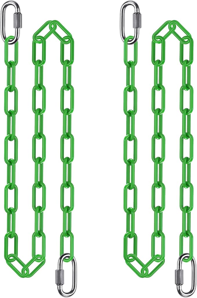 SELEWARE 2 Pack 80 Inch Hanging Swing Chain with 4 Carabiners, 1000LB Capacity Plastic Coated Hanging Chains, Hammock Hardware Kit for Swing, Hanging Chair, Punching Bags, Indoor Outdoor Gym (Green)