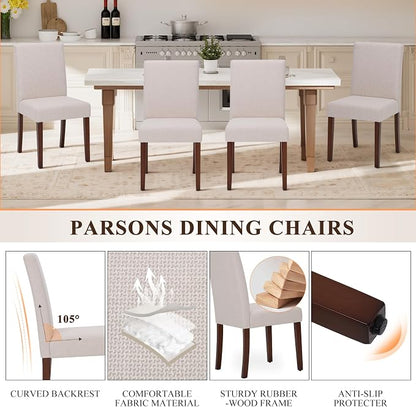 MALOL Upholstered Dining Chairs Set of 6, Fabric Dining Room Chairs, Modern Wooden Dining Chair, Kitchen Side Chairs, Farmhouse Dinner Chair with High Back for Kitchen, Beige