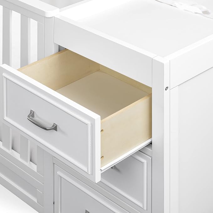 Davinci Charlie 4-in-1 Convertible Baby Crib w/Changing Table, White | Greenguard Certified Baby Crib Convertible to Toddler Bed, Daybed, Full-Size Bed - Changing Table Combo w/ Extra Storage