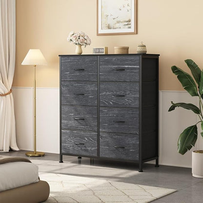 OLIXIS 8 Drawer Storage Dresser with Wood Top - Wide Fabric Chest Organizer for Bedroom, Closet, Living Room,Tower Cabinet, TV Stand, Hallway Entryway Furniture,Black Wood Grain