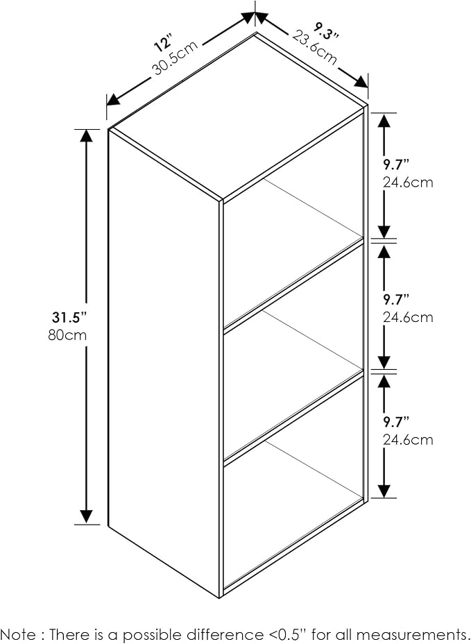 Furinno LUDER Book Shelf, 3-Cube Bookshelf, Bookcase with Open Shelves, 9.3 x 12 x 31.5, Easy Assembly, for Living Room, Bedroom, Home Office, White/Light Blue