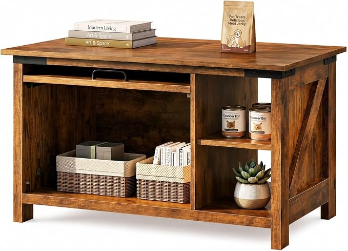 WLIVE Coffee Table with Storage, Modern Coffee Table with Flip-up Door, 2-in-1 Center Table Cat House Furniture for Living Room, Home, Rustic Brown