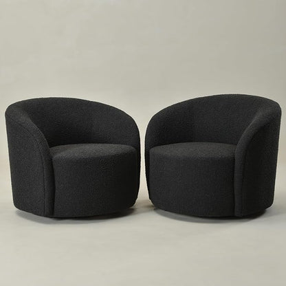 KINWELL 68" Boucle Upholstered Loveseat Sofa with Set of 2 Swivel Barrel Accent Chairs, Minimalist Comfy 2-Seater Couch and 2 Sherpa Armchairs for Small Spaces Apartment, Black