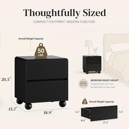 Furniway 3 Piece Bedroom Set, 6 Drawer Dresser and 2 Drawer Nightstand Set of 2 with Round Legs, Modern Wood Chest of Drawers Storage Cabinet for Bedroom, Black