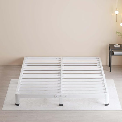 MAF 4 Inch King Metal Platform Bed Frame White with Round Corner Legs, Mattress Slide Stopper, 3000 LBS Heavy Duty Steel Slats Support, Noise Free, No Box Spring Needed, Easy Assembly