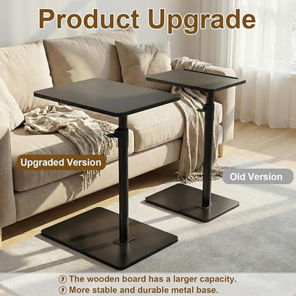 YUHFERA Sofa Armrest Tray Table for Couch - 360 Swivel Height Adjustable C-Shaped End Table for Small Spaces, Snack Side Table for Bed or Chair with Phone & Tablet Slot, Black, Enlarged