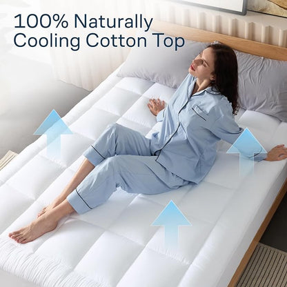 Niagara Sleep Solution Cloud-Like California King Non-Slip Mattress Topper - 100% Cotton Top Mattress Pad for Back Pain Relief - Extra-Grip, Breathable & Naturally Cooling for Hot Sleepers, White