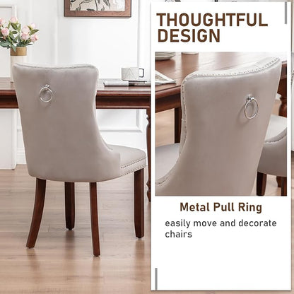 Mid Century Modern Dining Chair Set of 4 Velvet Upholstered Dining Accent Chair Farmhouse Dining Chairs with High Back and Nailhead Trim for Kitchen, Living Room, Bedroom (Light Gray)