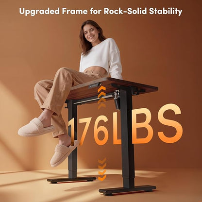 FEZIBO Small Standing Desk, 32 × 19 Inches Electric Height Adjustable, Sit and Stand Up, Computer Office Desk with Splice Board, Black Frame/Black Walnut Top