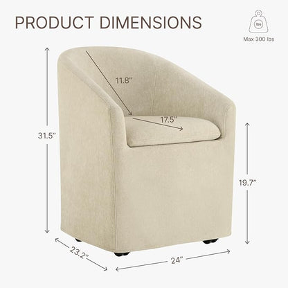 KISLOT Upholstered Dining Chairs Set of 1 with Casters, Modern Side Barrel Armchair with Washable Slipcover & Sturdy Metal Frame for Diningroom Bedroom Livingroom Reading Room, Sand Fabric