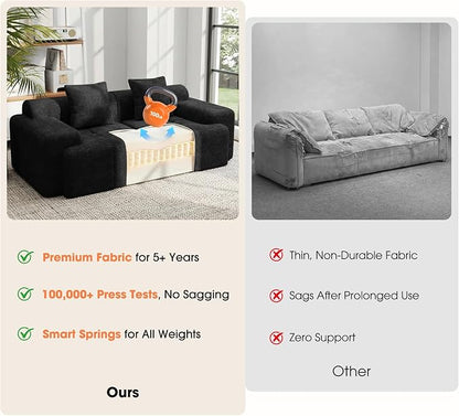 83.5" Boneless Loveseat with 2 Ottoman, Cloud Comfy Sofa Bed, Modular Sofa for Living Room, Apartment, Bedroom, Hotel, No Assembly Required (Dark Gray)